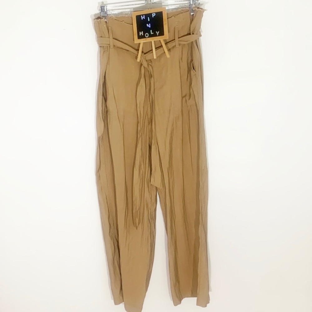 Kut From The Koth Belted Raw Hem Waist Paper Bag Khaki Pant Size 2